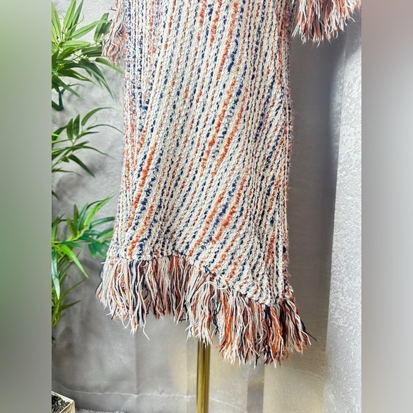 Zara Beige Tweed W/ Fringe Hem Mini Dress Sz M - Picture 7 of 11
